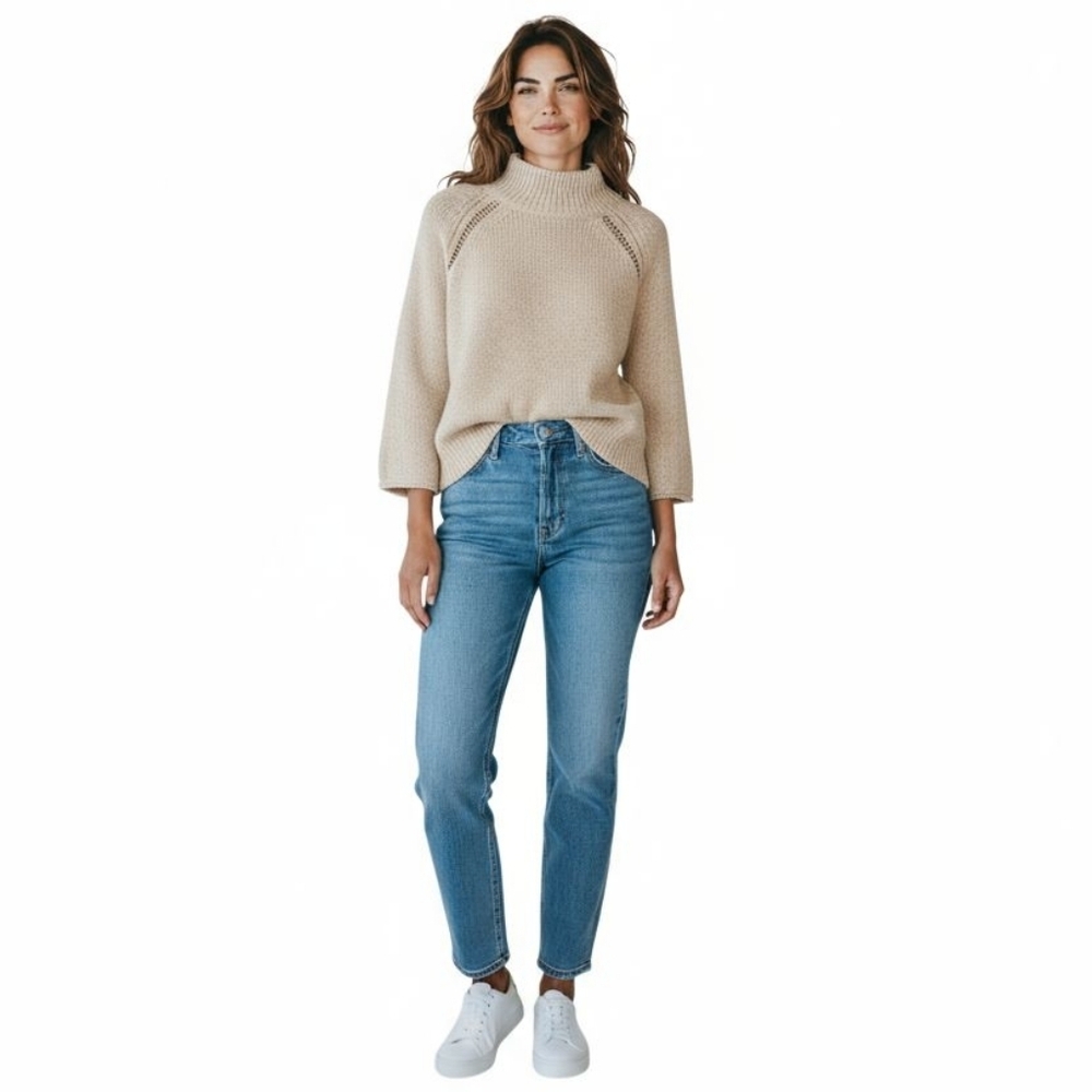 J. Jill Pure Jill high neck beige wool blend sweater sz large